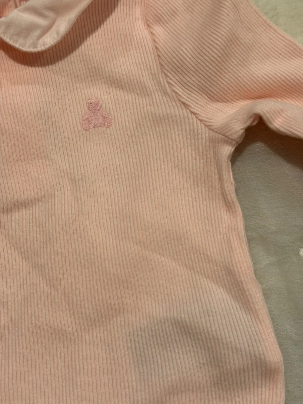 GAP Soft Pink Ribbed Long-Sleeve Baby One-Piece with Peter Pan Collar